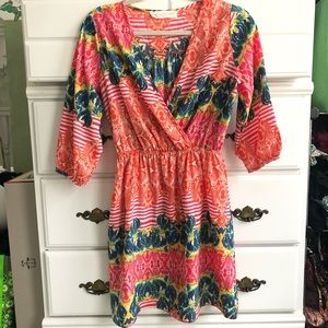 Size S Floral and Stripe 3/4 Sleeve Mini Dress